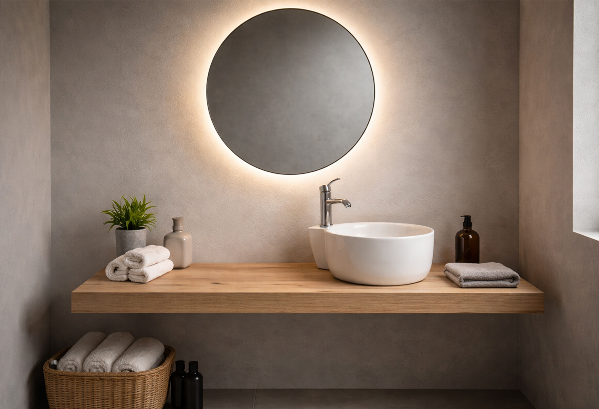 Απεικονίζεται ο πάγκος σε ένα μπάνιο.